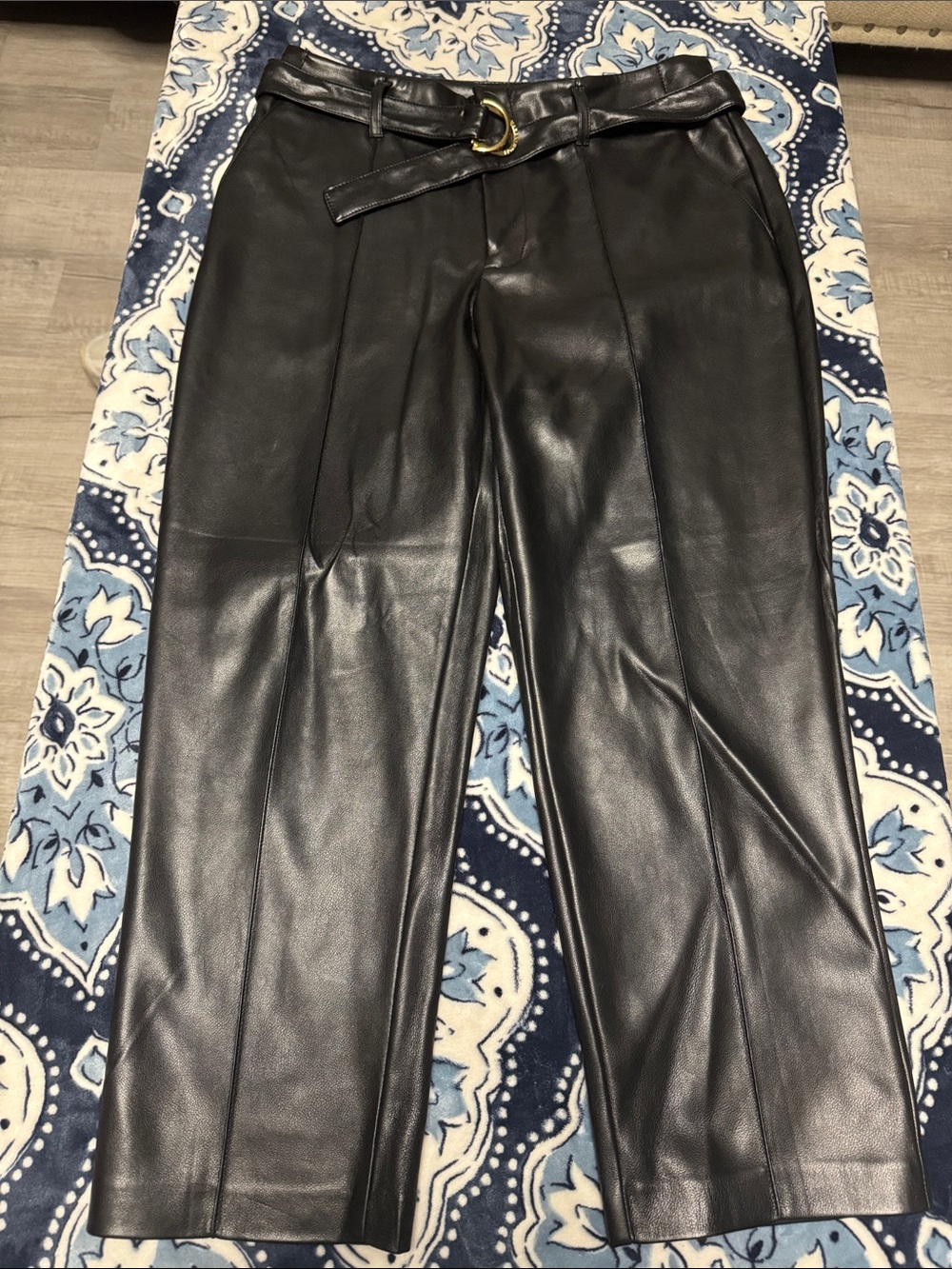 Marc New York Black Faux Leather Wide-Leg Pants with Belt
